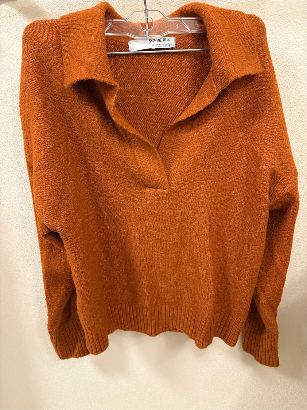 Sophie Rue Rust Orange Collared V-Neck Sweater